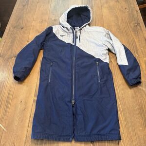 SPEEDO Color Block Hooded Terry Lined Long Parka Swim Jacket Coat XXS Blue Gray